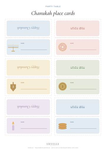 Preview of Chanukah place cards