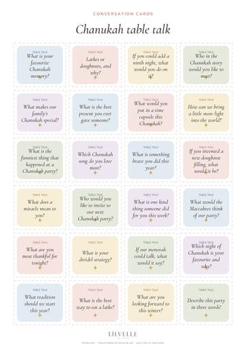 Preview of Chanukah table talk cards